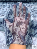 Leaf and Floral Branches Printed Silk Chiffon - Navy / Dusty Seafoam