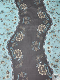 Follow the Rose Road Printed Silk Chiffon - Dusty Aqua / Black / Sage