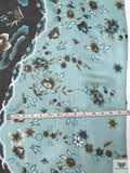 Follow the Rose Road Printed Silk Chiffon - Dusty Aqua / Black / Sage