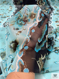 Follow the Rose Road Printed Silk Chiffon - Dusty Aqua / Black / Sage
