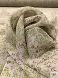 Ditsy Floral Printed Silk Chiffon - Rustic Sage / Olive / Brown