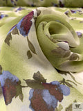 Floral Daze Printed Silk Chiffon - Olive / Plum / Carolina Blue