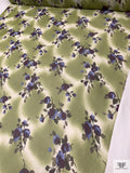 Floral Daze Printed Silk Chiffon - Olive / Plum / Carolina Blue