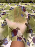 Floral Daze Printed Silk Chiffon - Olive / Plum / Carolina Blue
