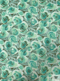 Watercolor Floral Printed Silk Chiffon - Aquamarine / Olive