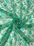 Watercolor Floral Printed Silk Chiffon - Aquamarine / Olive