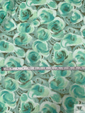 Watercolor Floral Printed Silk Chiffon - Aquamarine / Olive