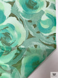 Watercolor Floral Printed Silk Chiffon - Aquamarine / Olive