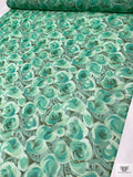 Watercolor Floral Printed Silk Chiffon - Aquamarine / Olive