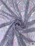 Paisley Printed Silk Chiffon - Orchid / Baby Blue / Periwinkle