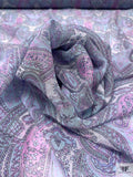 Paisley Printed Silk Chiffon - Orchid / Baby Blue / Periwinkle