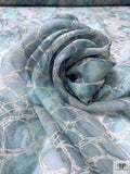Mottled Python Printed Silk Chiffon - Dusty Blue / Dusty Seafoam / Grey