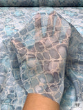 Mottled Python Printed Silk Chiffon - Dusty Blue / Dusty Seafoam / Grey
