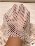 Ditsy Polka Dot Printed Silk Chiffon - Cream / Burgundy