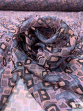 Morphed Geometric Printed Silk Chiffon - Purple / Teal / Navy / Dusty Coral