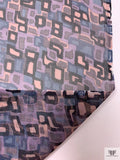 Morphed Geometric Printed Silk Chiffon - Purple / Teal / Navy / Dusty Coral