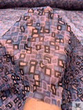 Morphed Geometric Printed Silk Chiffon - Purple / Teal / Navy / Dusty Coral