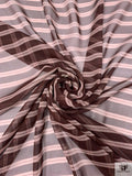Horizontal Striped Printed Silk Chiffon - Eggplant / Dusty Coral