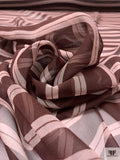 Horizontal Striped Printed Silk Chiffon - Eggplant / Dusty Coral