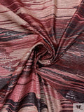 Italian Abstract Printed 2-Ply Orangza with Lurex Threads - Wine / Dusty Rose / Mauve