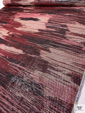 Italian Abstract Printed 2-Ply Orangza with Lurex Threads - Wine / Dusty Rose / Mauve