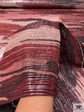 Italian Abstract Printed 2-Ply Orangza with Lurex Threads - Wine / Dusty Rose / Mauve