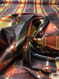 Italian Plaid Printed Metallic Tissue Lamé - Yellow / Orange / Green / Black