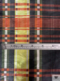 Italian Plaid Printed Metallic Tissue Lamé - Yellow / Orange / Green / Black