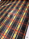 Italian Plaid Printed Metallic Tissue Lamé - Yellow / Orange / Green / Black