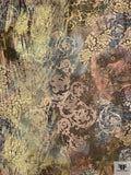 Abstract Damask Floral Printed Chiffon-Like Silk Lamé - Earth Tones / Gold