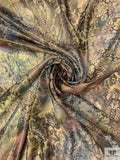 Abstract Damask Floral Printed Chiffon-Like Silk Lamé - Earth Tones / Gold