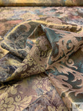 Abstract Damask Floral Printed Chiffon-Like Silk Lamé - Earth Tones / Gold