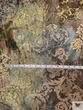Abstract Damask Floral Printed Chiffon-Like Silk Lamé - Earth Tones / Gold