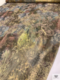 Abstract Damask Floral Printed Chiffon-Like Silk Lamé - Earth Tones / Gold