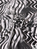 Italian Wavy Striations Printed Satin-Weight with Glossy Fiber Finish - Black / White / Grey