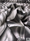 Italian Wavy Striations Printed Satin-Weight with Glossy Fiber Finish - Black / White / Grey