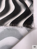 Italian Wavy Striations Printed Satin-Weight with Glossy Fiber Finish - Black / White / Grey