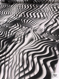 Italian Wavy Striations Printed Satin-Weight with Glossy Fiber Finish - Black / White / Grey