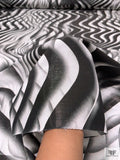 Italian Wavy Striations Printed Satin-Weight with Glossy Fiber Finish - Black / White / Grey