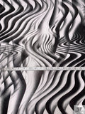 Italian Wavy Striations Printed Satin-Weight with Glossy Fiber Finish - Black / White / Grey
