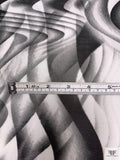 Italian Wavy Striations Printed Satin-Weight with Glossy Fiber Finish - Black / White / Grey