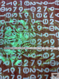 Italian Alpha-Numeric Holographic Taffeta Lamé - Brown / Sky Blue