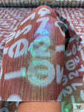 Italian Alpha-Numeric Holographic Taffeta Lamé - Brown / Sky Blue