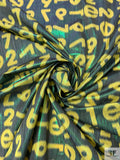 Italian Alpha-Numeric Holographic Taffeta Lamé - Yellow / Green / Black
