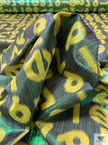 Italian Alpha-Numeric Holographic Taffeta Lamé - Yellow / Green / Black