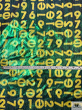 Italian Alpha-Numeric Holographic Taffeta Lamé - Yellow / Green / Black