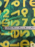 Italian Alpha-Numeric Holographic Taffeta Lamé - Yellow / Green / Black
