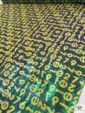 Italian Alpha-Numeric Holographic Taffeta Lamé - Yellow / Green / Black