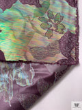 Italian Floral Holographic Taffeta Lamé - Dusty Purple / Green
