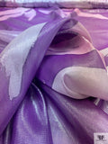Italian Floral Printed Lamé Silk Chiffon - Purple / Lavender
